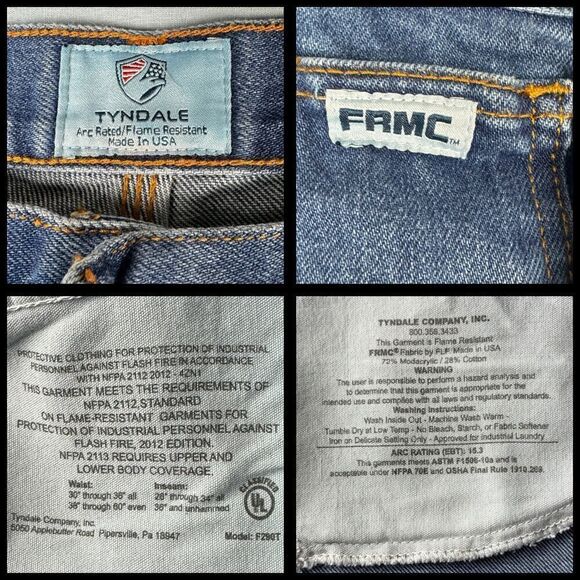 Tyndale Mens Relaxed FR Jeans 36X34 Flame Resistant Blue Denim Arc Rated 15.3 - Picture 6 of 7